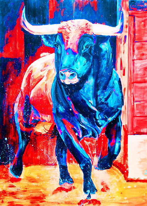 Bull Blue and Red